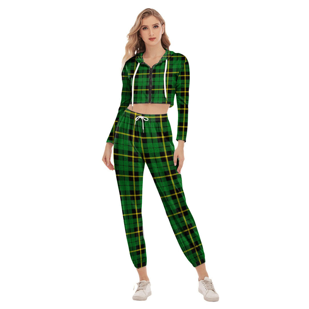 Wallace Hunting Green Tartan Plaid Crop Hoodie Sports Sets