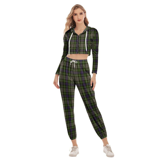 Davidson Tulloch Dress Tartan Plaid Crop Hoodie Sports Sets