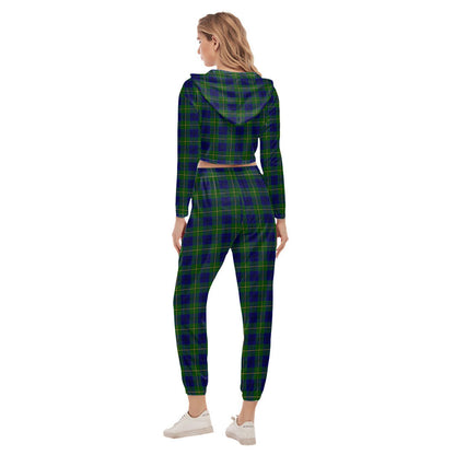 Johnston Modern Tartan Plaid Crop Hoodie Sports Sets