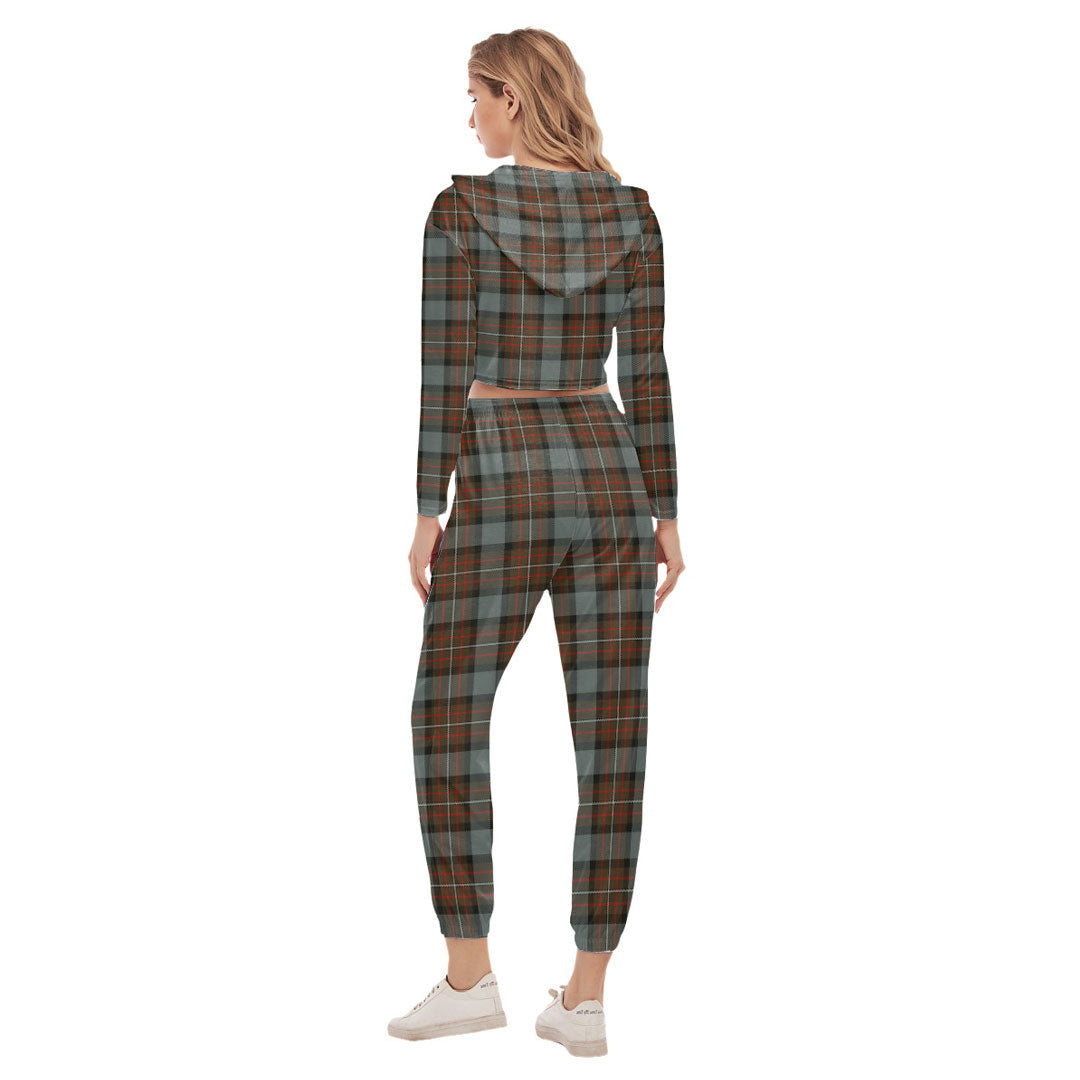 Fergusson Weathered Tartan Plaid Crop Hoodie Sports Sets