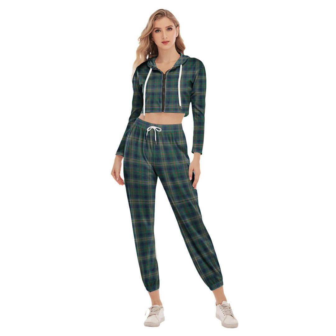 Kennedy Modern Tartan Plaid Crop Hoodie Sports Sets