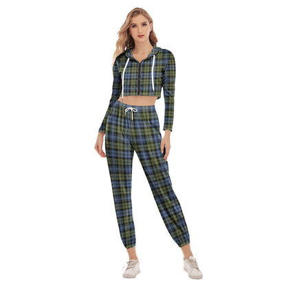 Campbell Faded Tartan Plaid Crop Hoodie Sports Sets