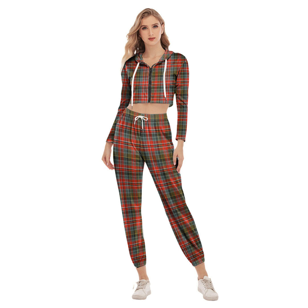 MacPherson Weathered Tartan Plaid Crop Hoodie Sports Sets