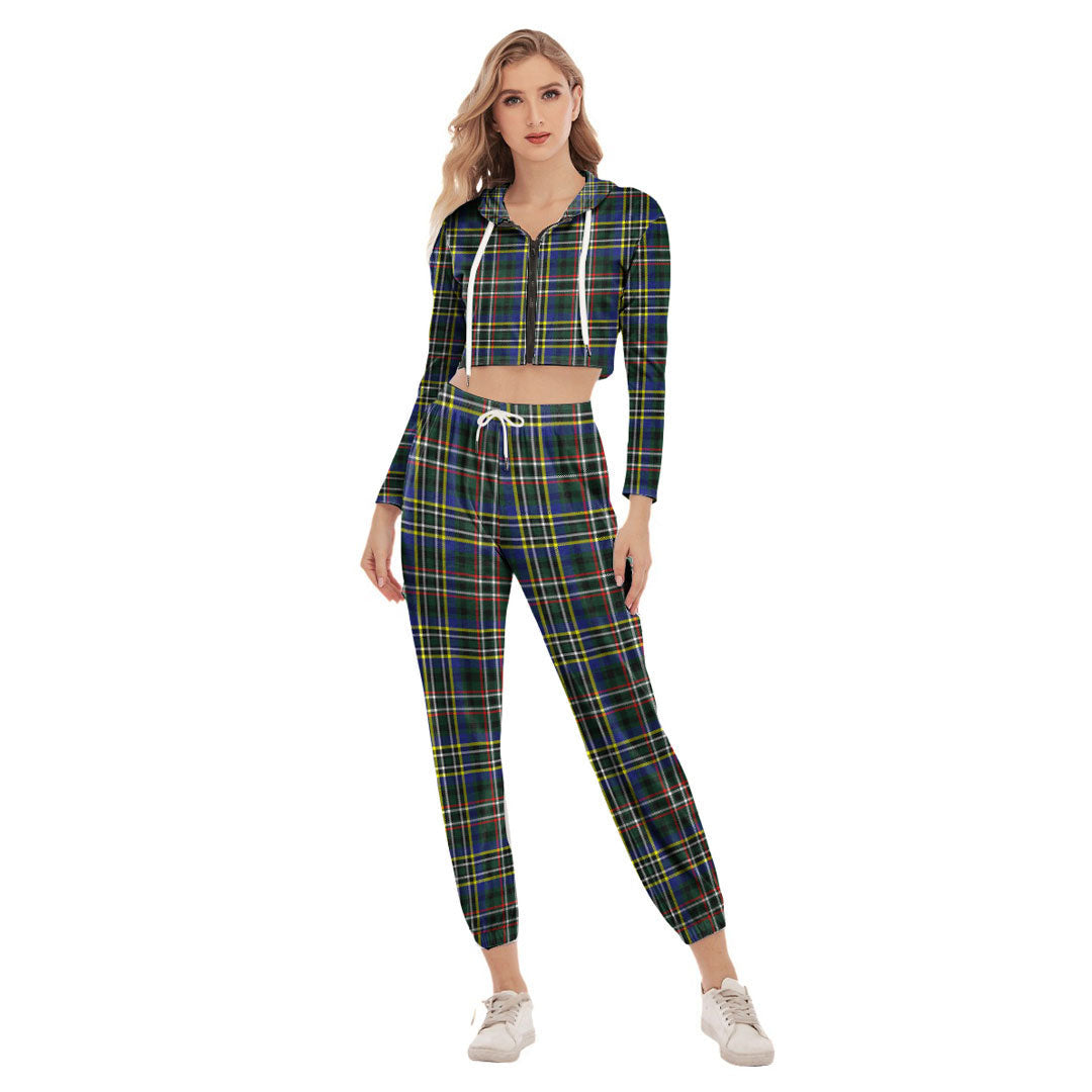 SCOTT GREEN MODERN Tartan Plaid Crop Hoodie Sports Sets