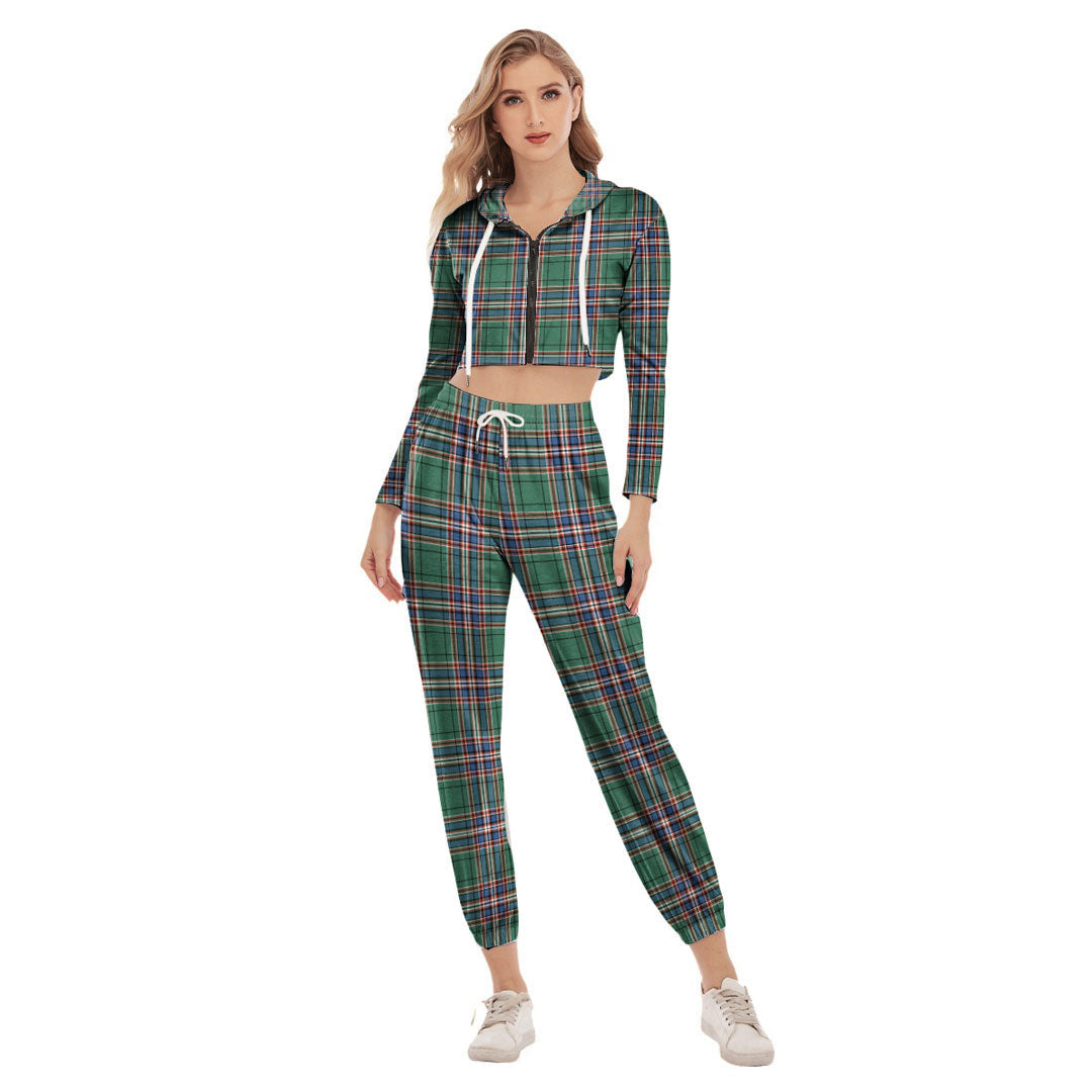 MacFarlane Hunting Ancient Tartan Plaid Crop Hoodie Sports Sets