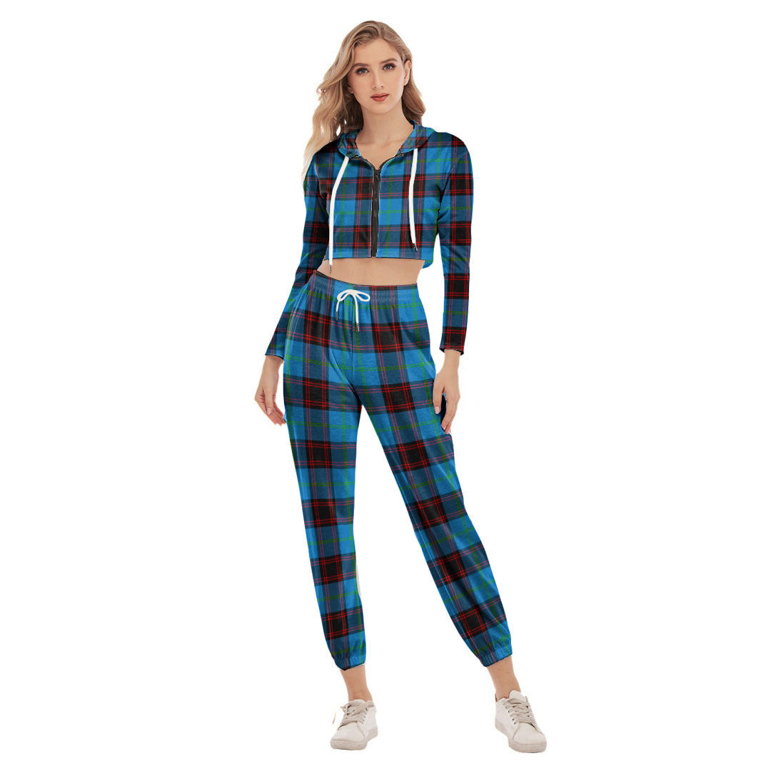 Home Ancient Tartan Plaid Crop Hoodie Sports Sets