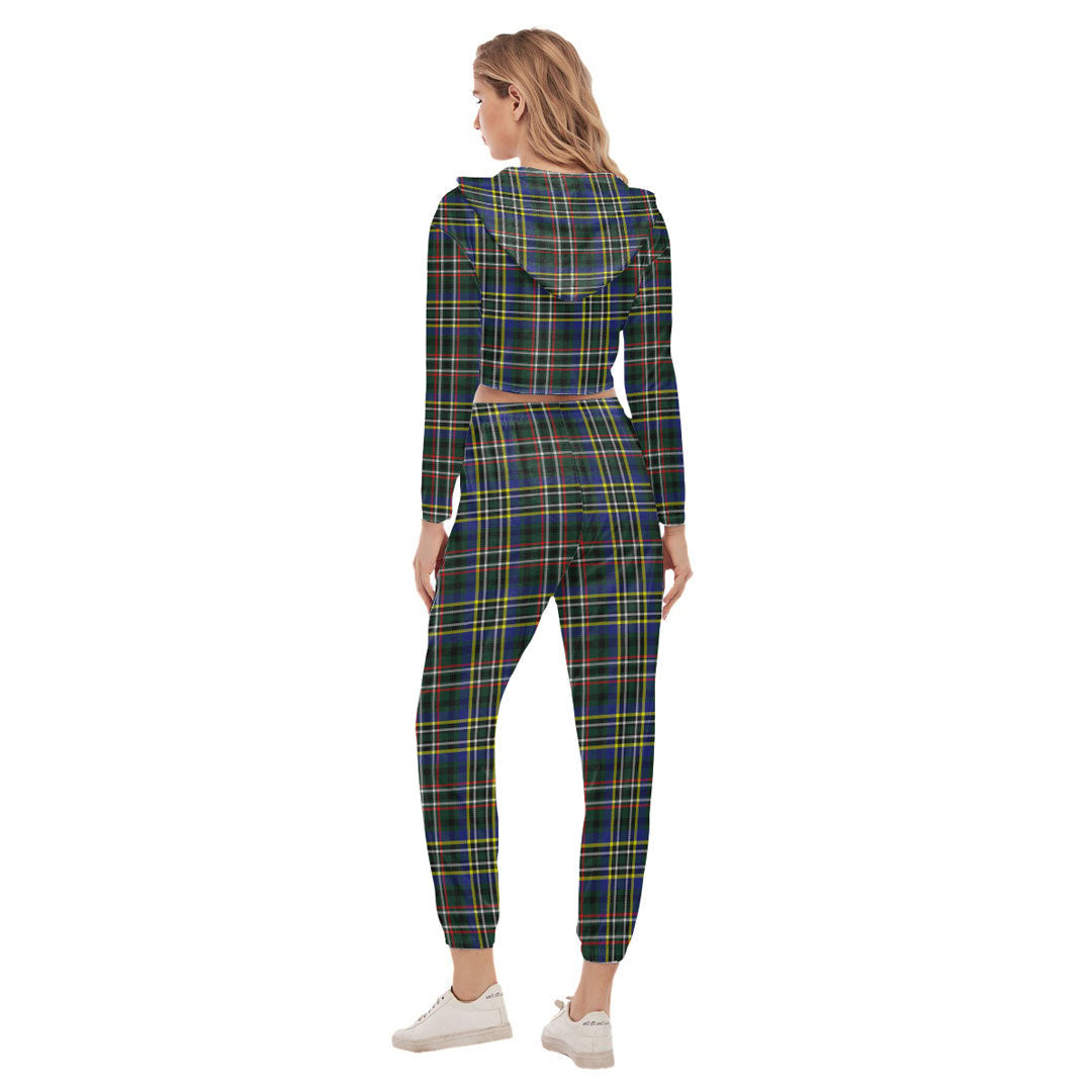 SCOTT GREEN MODERN Tartan Plaid Crop Hoodie Sports Sets