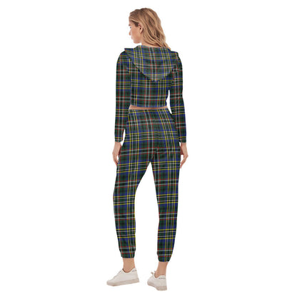 SCOTT GREEN MODERN Tartan Plaid Crop Hoodie Sports Sets