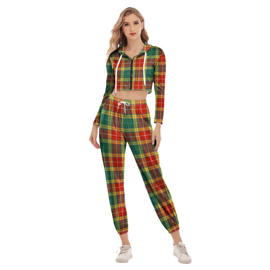 Buchanan Old Sett Tartan Plaid Crop Hoodie Sports Sets