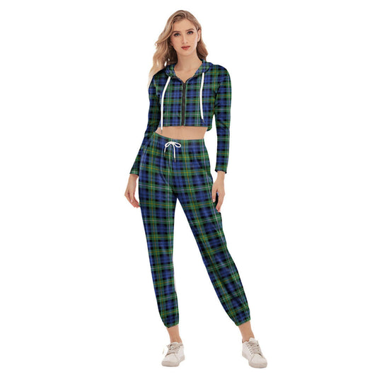 Campbell Argyll Ancient Tartan Plaid Crop Hoodie Sports Sets