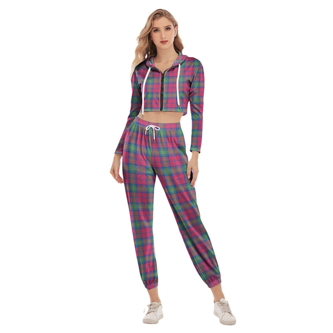 Lindsay Ancient Tartan Plaid Crop Hoodie Sports Sets