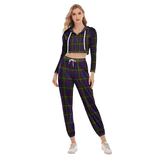 Durie Tartan Plaid Crop Hoodie Sports Sets