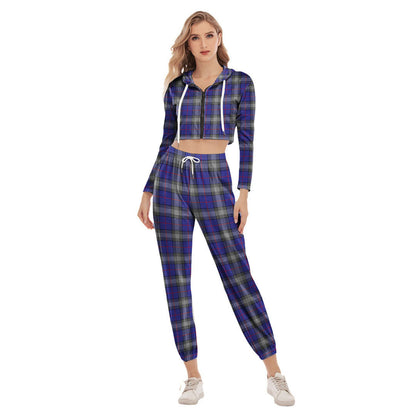 Kinnaird Tartan Plaid Crop Hoodie Sports Sets