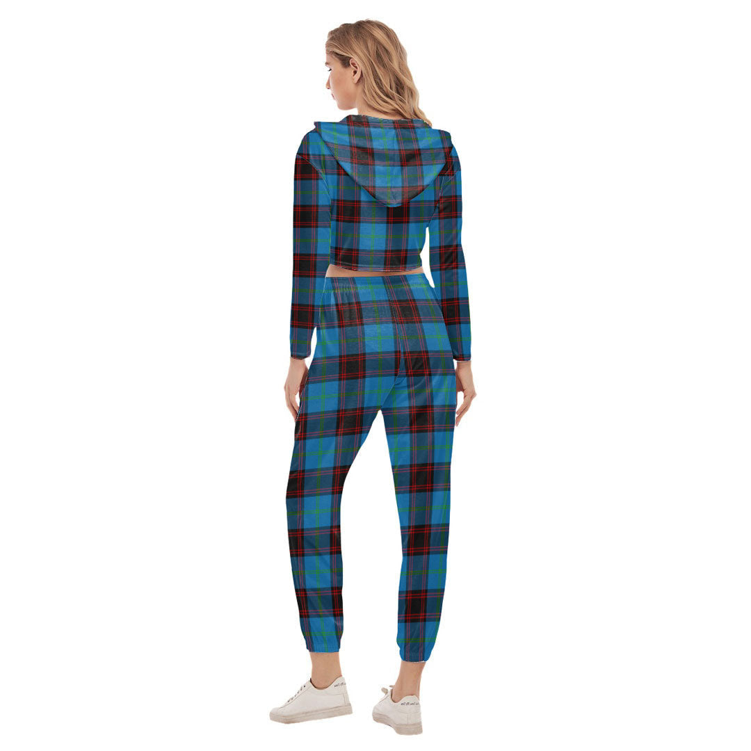 Home Ancient Tartan Plaid Crop Hoodie Sports Sets