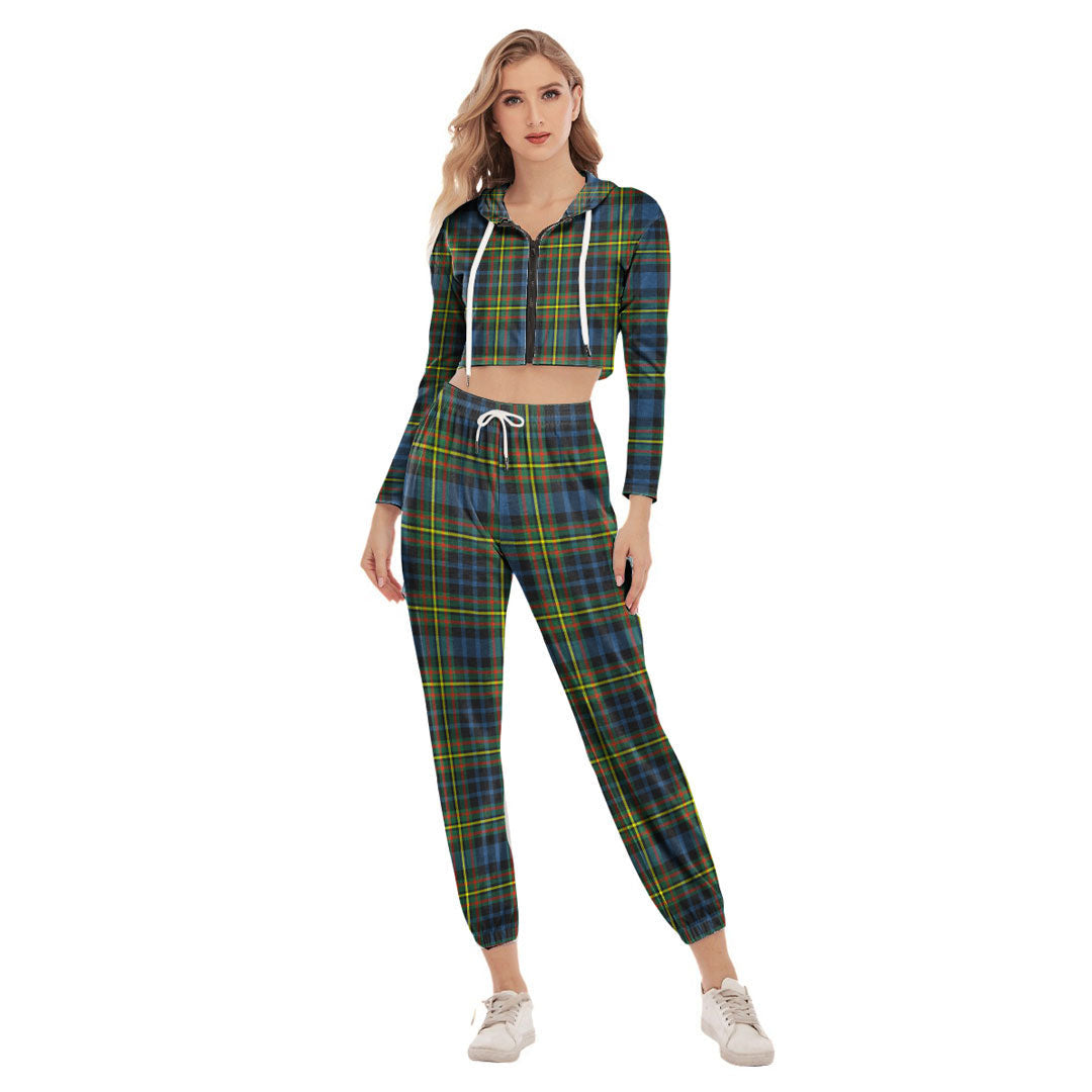 MacLellan Ancient Tartan Plaid Crop Hoodie Sports Sets