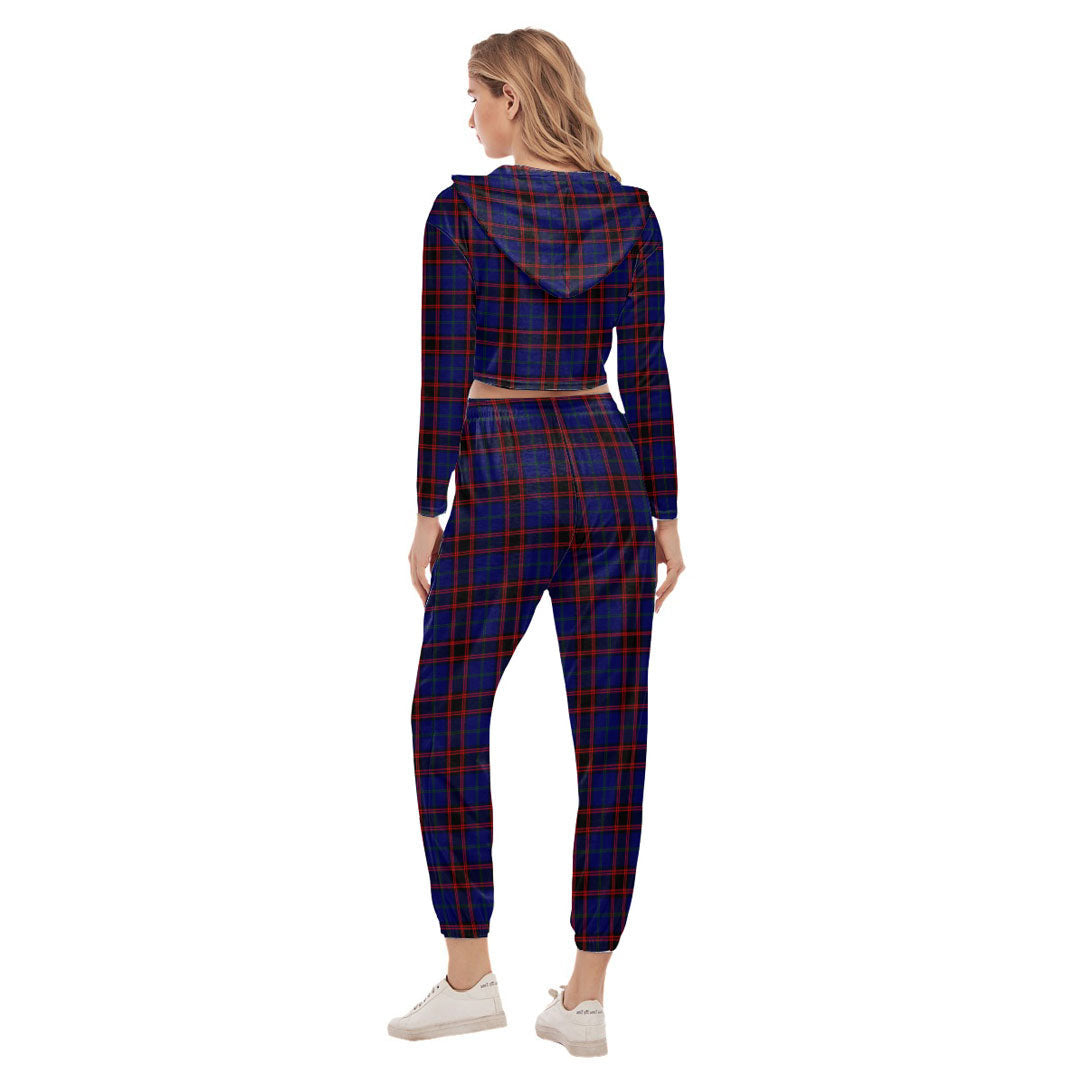 Home Modern Tartan Plaid Crop Hoodie Sports Sets