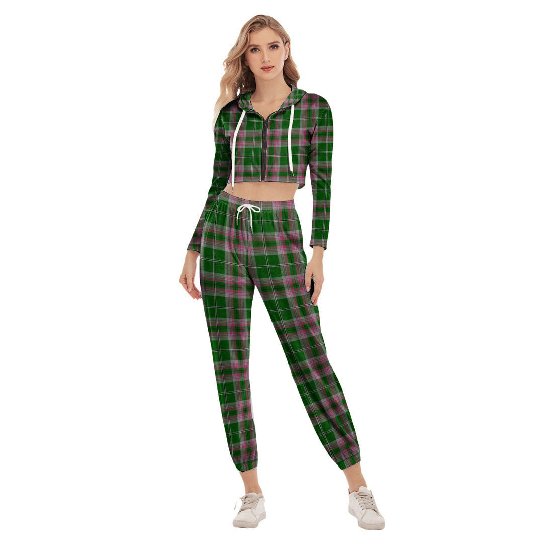 Gray Hunting Tartan Plaid Crop Hoodie Sports Sets