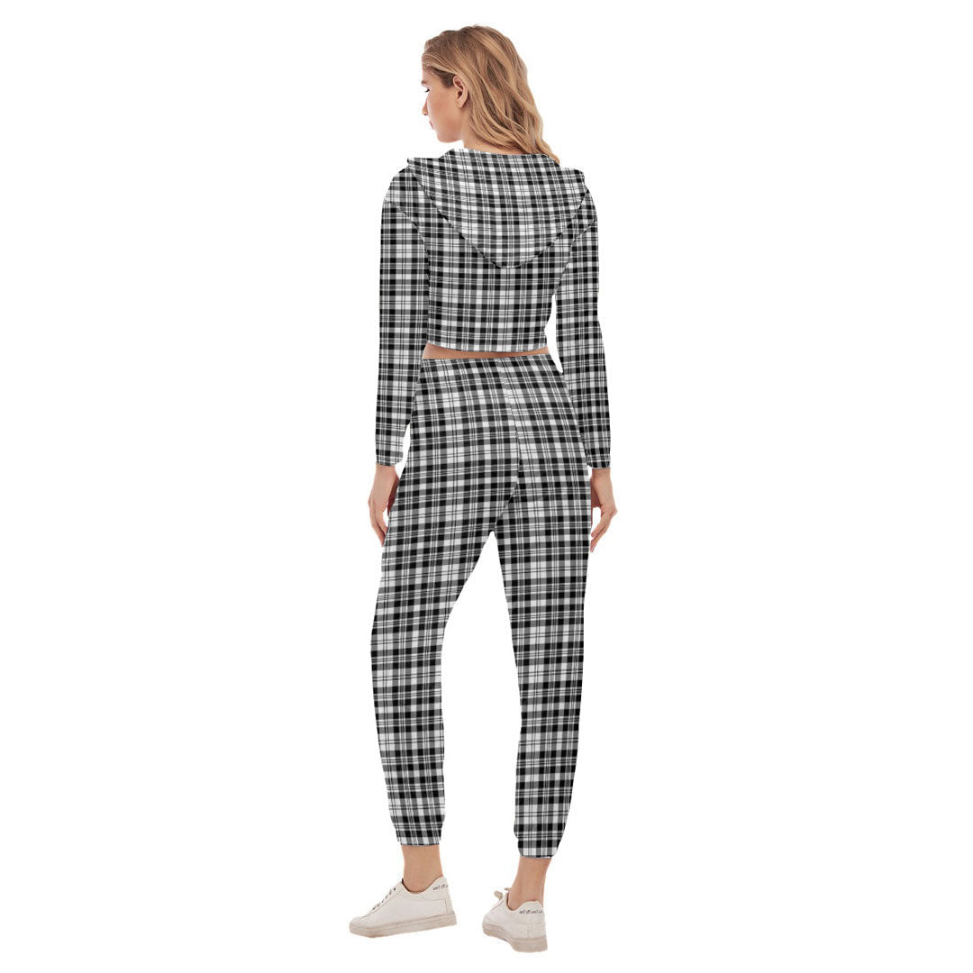 Scott Black White Modern Tartan Plaid Crop Hoodie Sports Sets