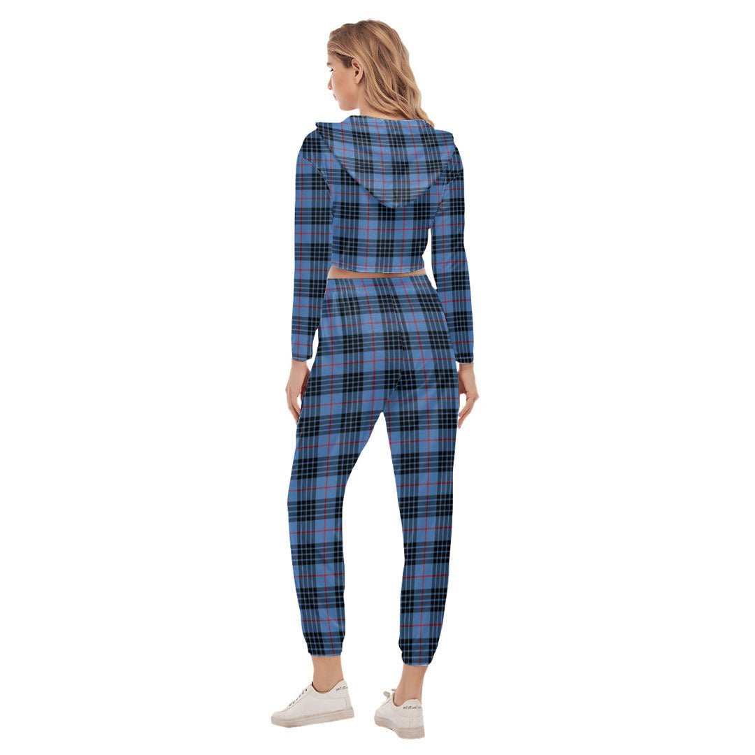 MacKay Blue Tartan Plaid Crop Hoodie Sports Sets