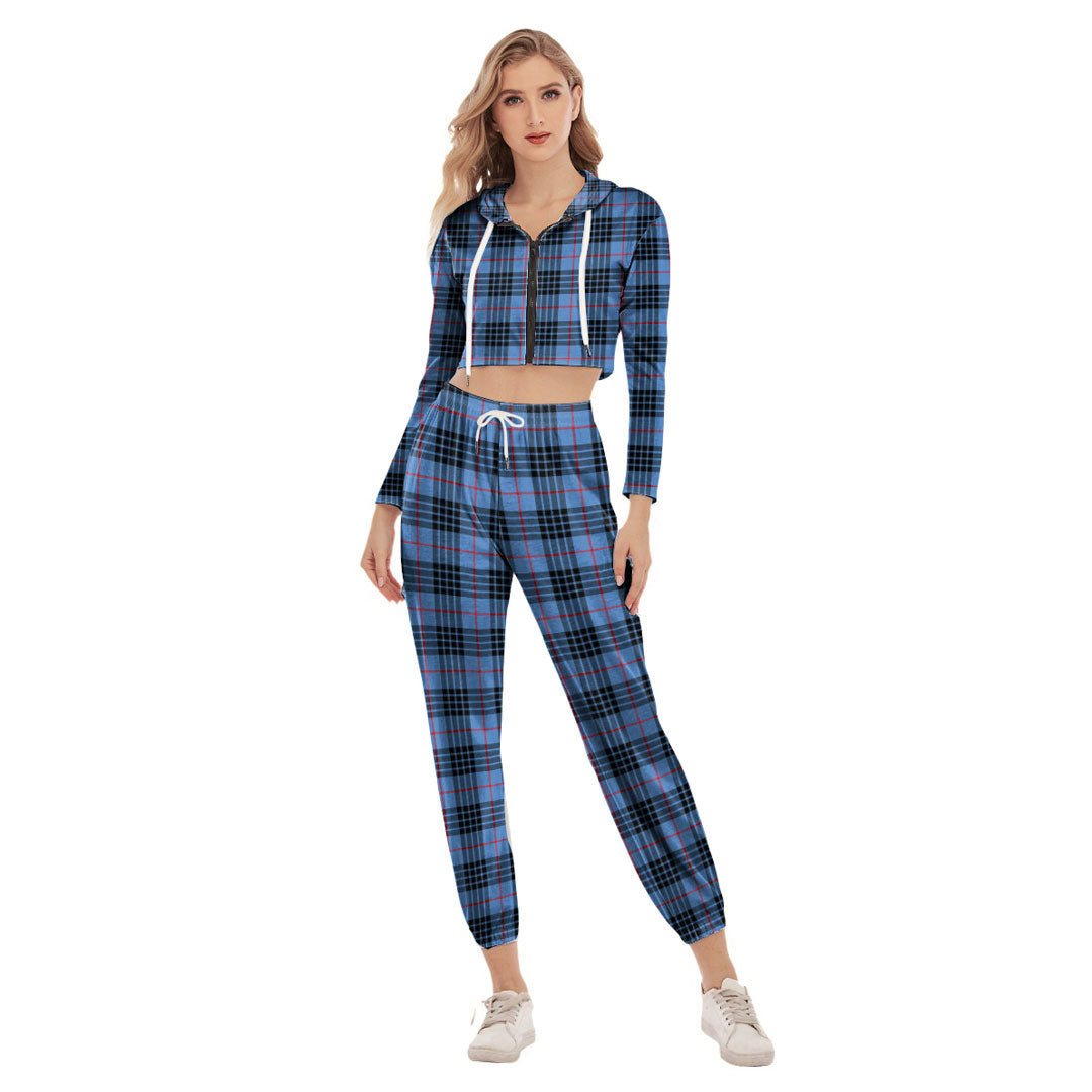 MacKay Blue Tartan Plaid Crop Hoodie Sports Sets