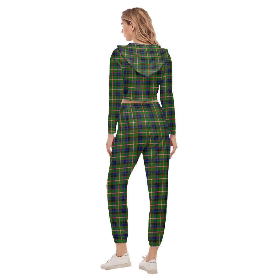 Reid Green Tartan Plaid Crop Hoodie Sports Sets