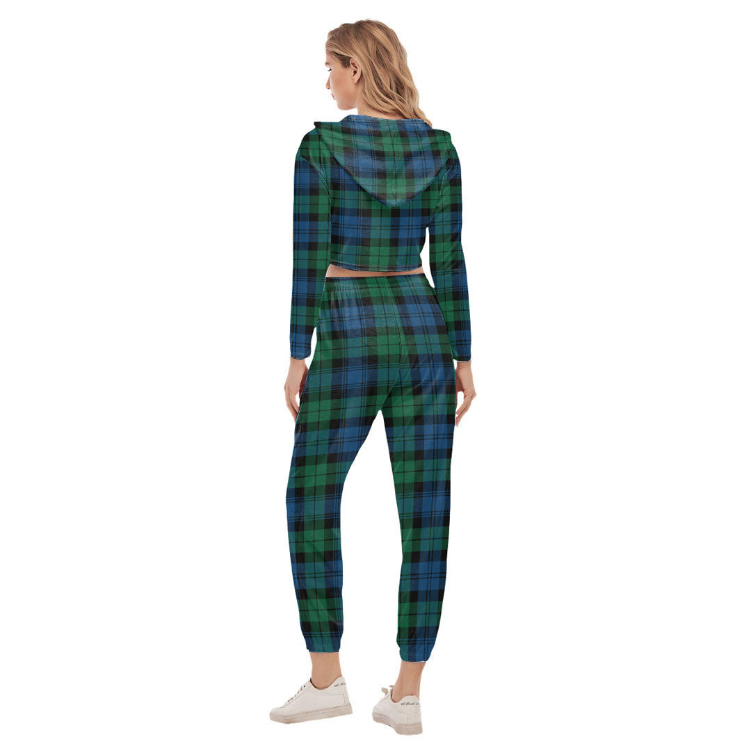 Blackwatch Ancient Tartan Plaid Crop Hoodie Sports Sets