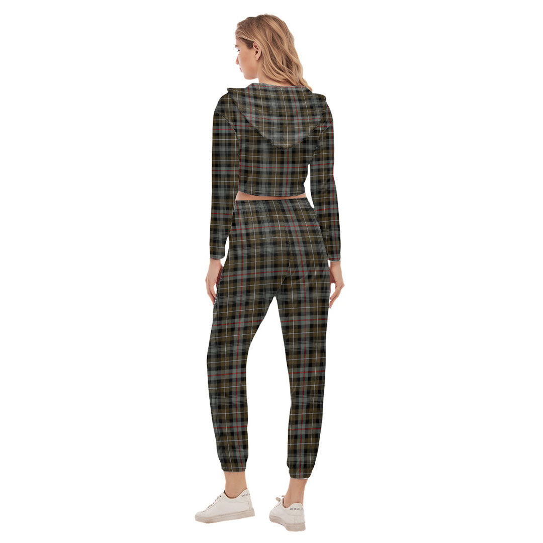 MacKenzie Weathered Tartan Plaid Crop Hoodie Sports Sets