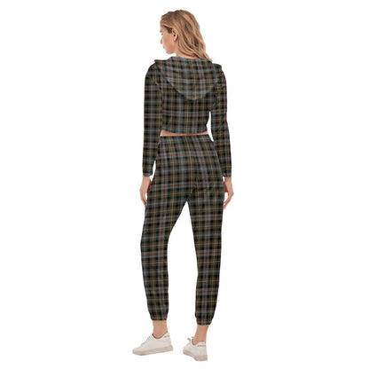 MacKenzie Weathered Tartan Plaid Crop Hoodie Sports Sets