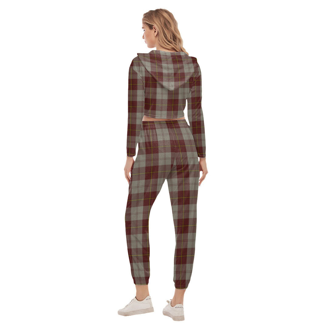 Cunningham Burgundy Dancers Tartan Plaid Crop Hoodie Sports Sets