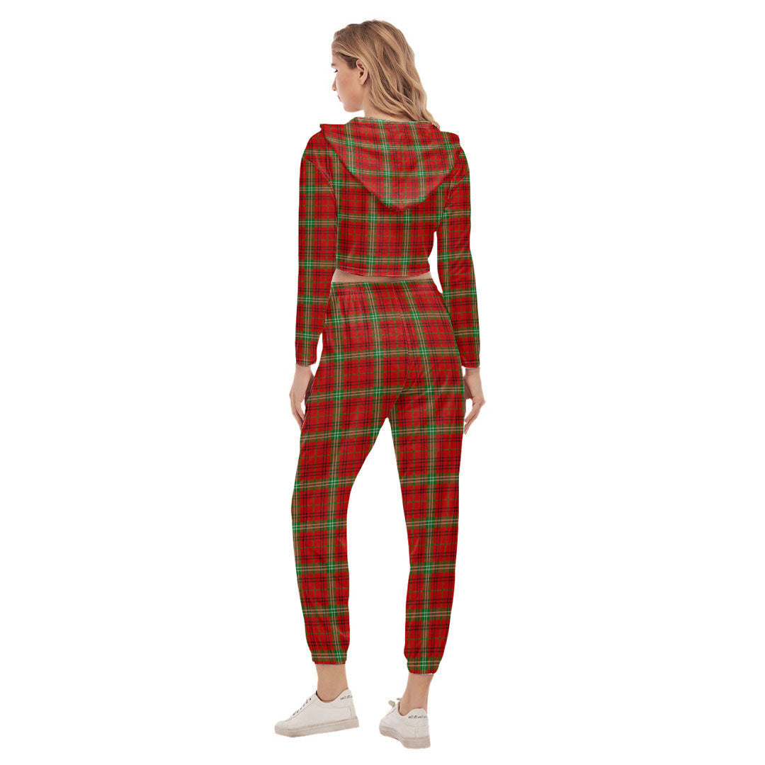 Morrison Red Modern Tartan Plaid Crop Hoodie Sports Sets