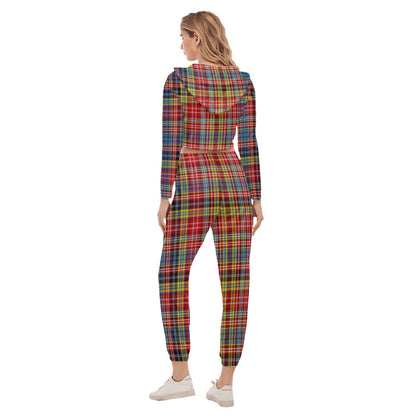 Drummond of Strathallan Tartan Plaid Crop Hoodie Sports Sets