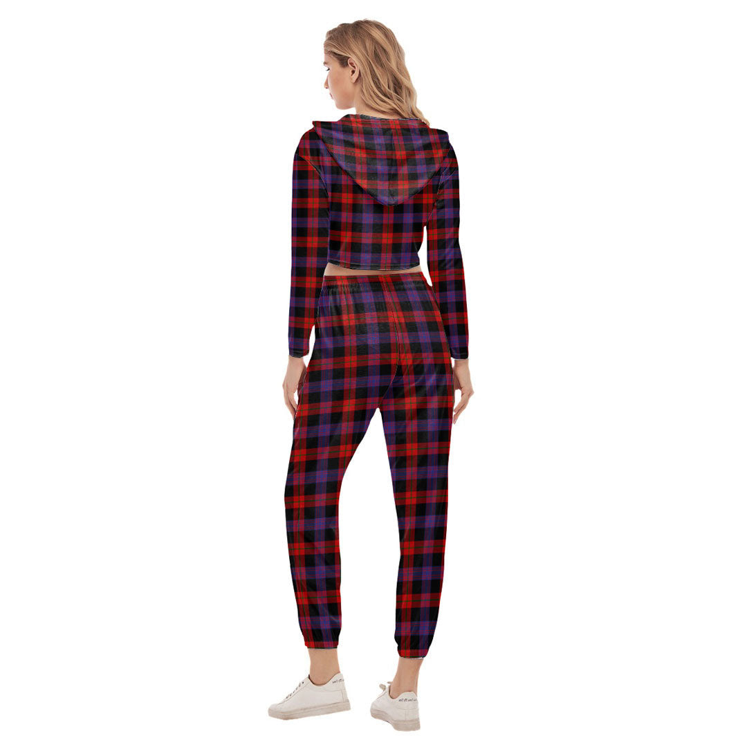 Brown Modern Tartan Plaid Crop Hoodie Sports Sets