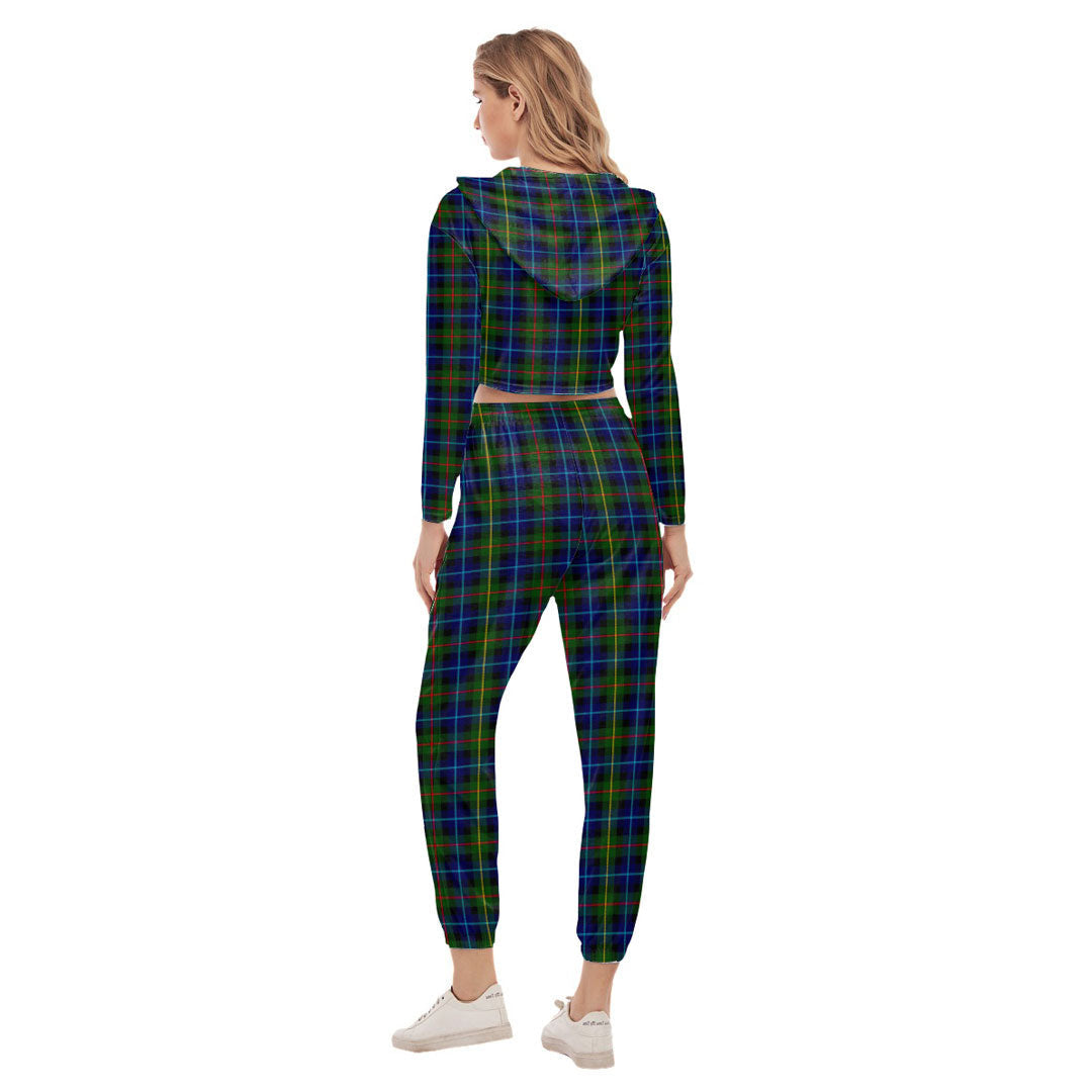 Smith Modern Tartan Plaid Crop Hoodie Sports Sets