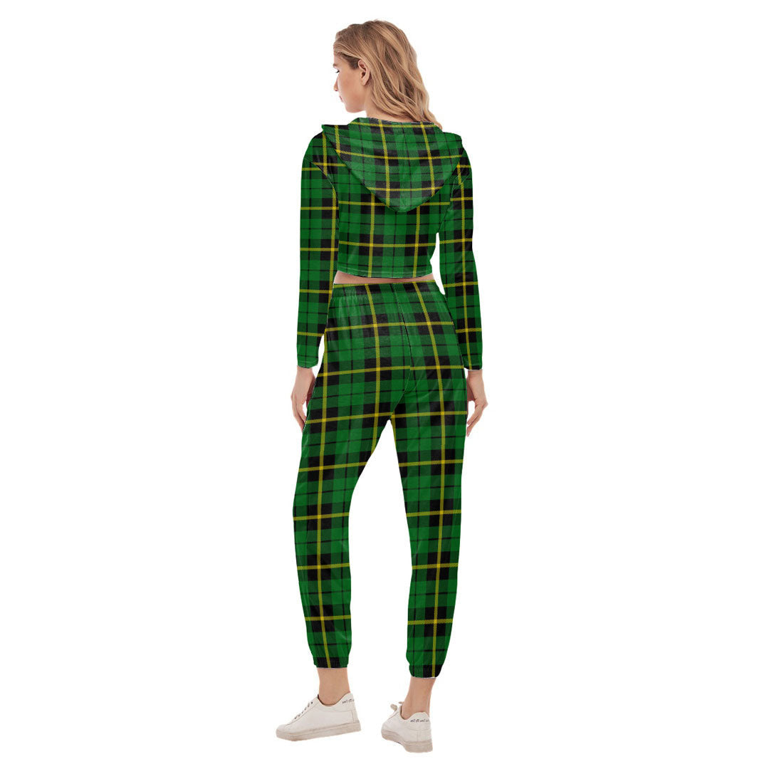 Wallace Hunting Green Tartan Plaid Crop Hoodie Sports Sets