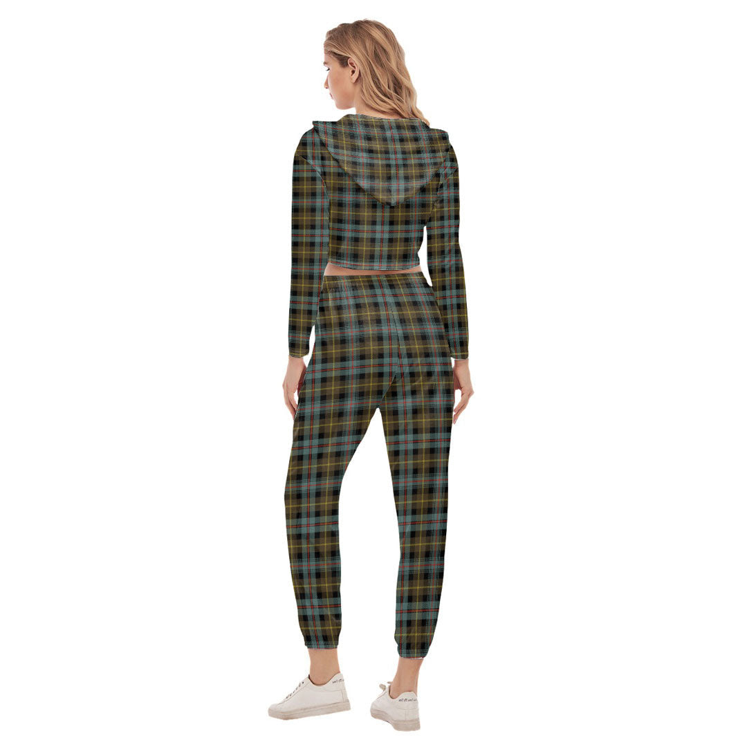 Farquharson Weathered Tartan Plaid Crop Hoodie Sports Sets