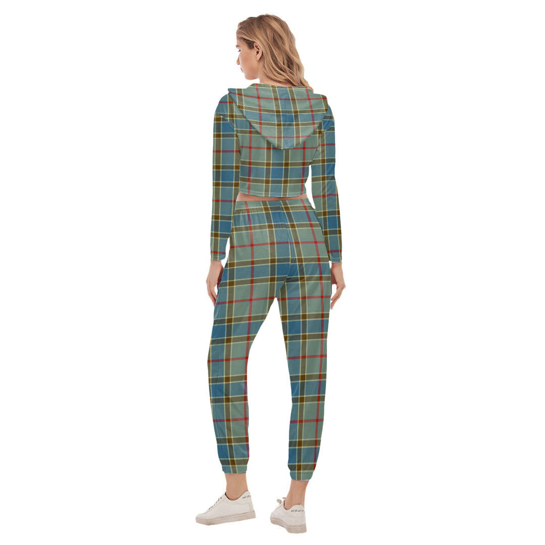 Balfour Blue Tartan Plaid Crop Hoodie Sports Sets