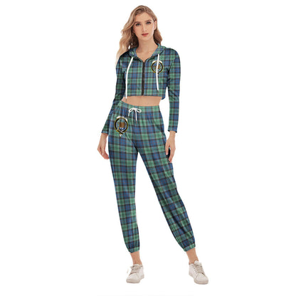 Leslie Hunting Ancient Tartan Crest Crop Hoodie Sports Sets