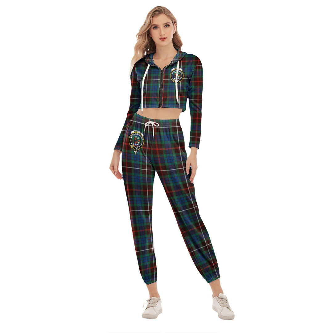 Fraser Hunting Ancient Tartan Crest Crop Hoodie Sports Sets