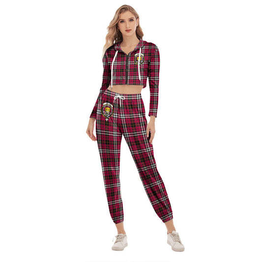 Little Tartan Crest Crop Hoodie Sports Sets