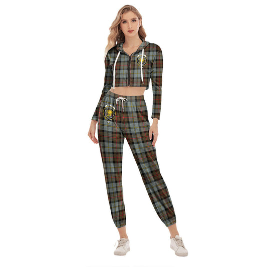 MacLeod of Harris Weathered Tartan Crest Crop Hoodie Sports Sets