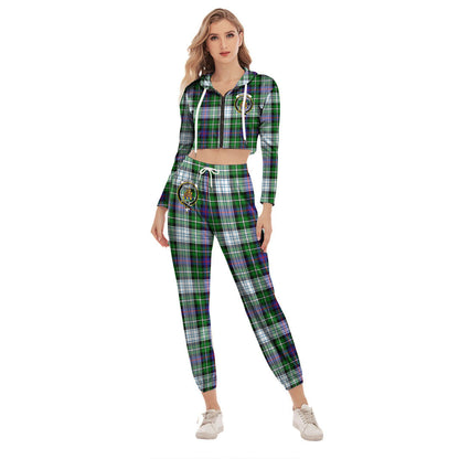 MacKenzie Dress Modern Tartan Crest Crop Hoodie Sports Sets