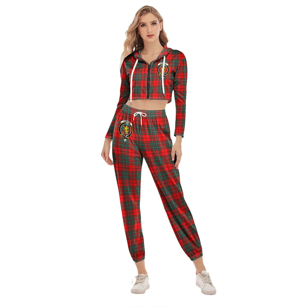 Cumming Modern Tartan Crest Crop Hoodie Sports Sets