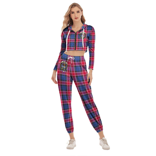 Graham of Menteith Red Tartan Crest Crop Hoodie Sports Sets