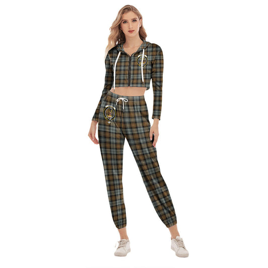 Gordon Weathered Tartan Crest Crop Hoodie Sports Sets