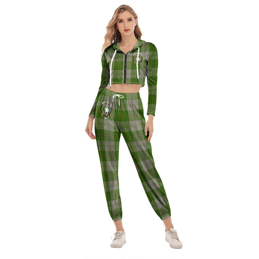 Cunningham Dress Green Dancers Tartan Crest Crop Hoodie Sports Sets