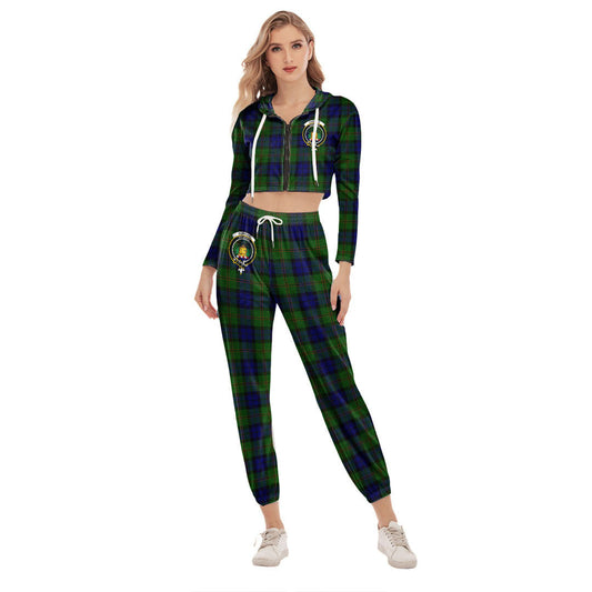 Dundas Modern Tartan Crest Crop Hoodie Sports Sets