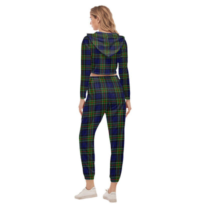 Colquhoun Modern Tartan Crest Crop Hoodie Sports Sets