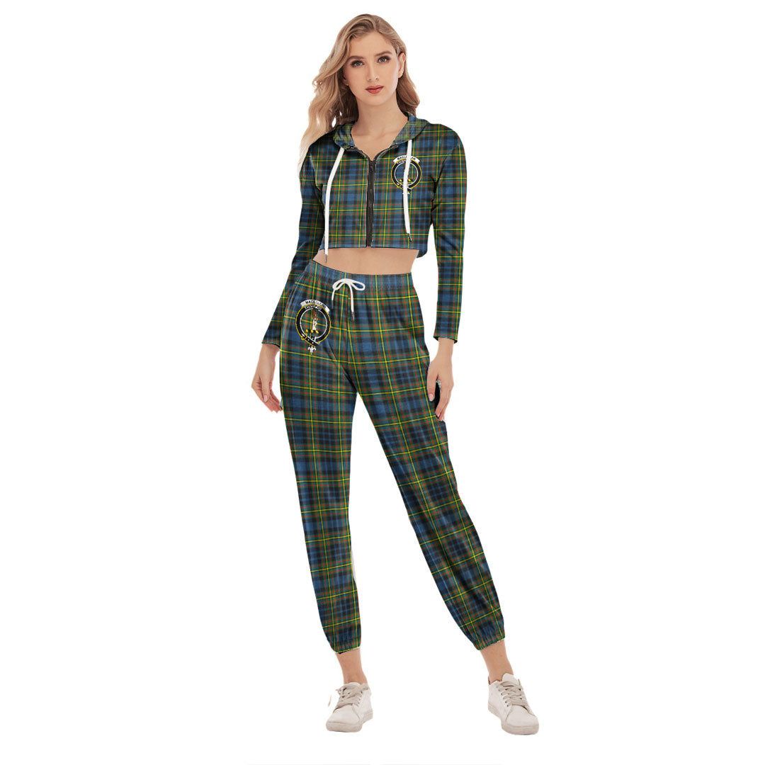 MacLellan Ancient Tartan Crest Crop Hoodie Sports Sets