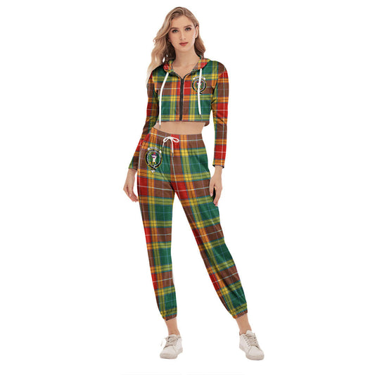 Buchanan Old Sett Tartan Crest Crop Hoodie Sports Sets