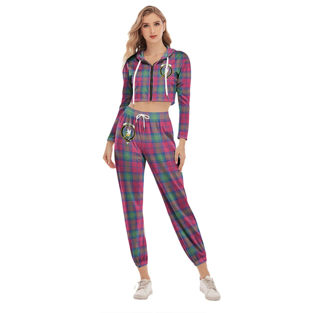 Lindsay Ancient Tartan Crest Crop Hoodie Sports Sets